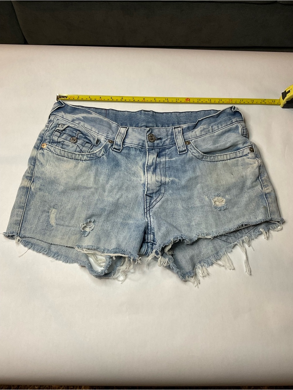 True Religion Light Blue Distressed Denim Cutoff Shorts